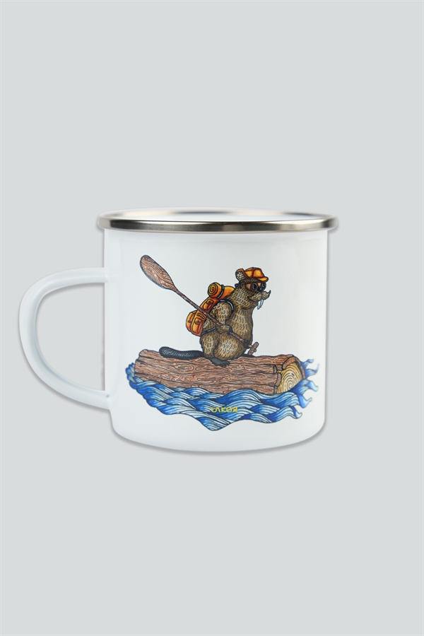 Lakor Beaver Rafting Enamel Mug - White